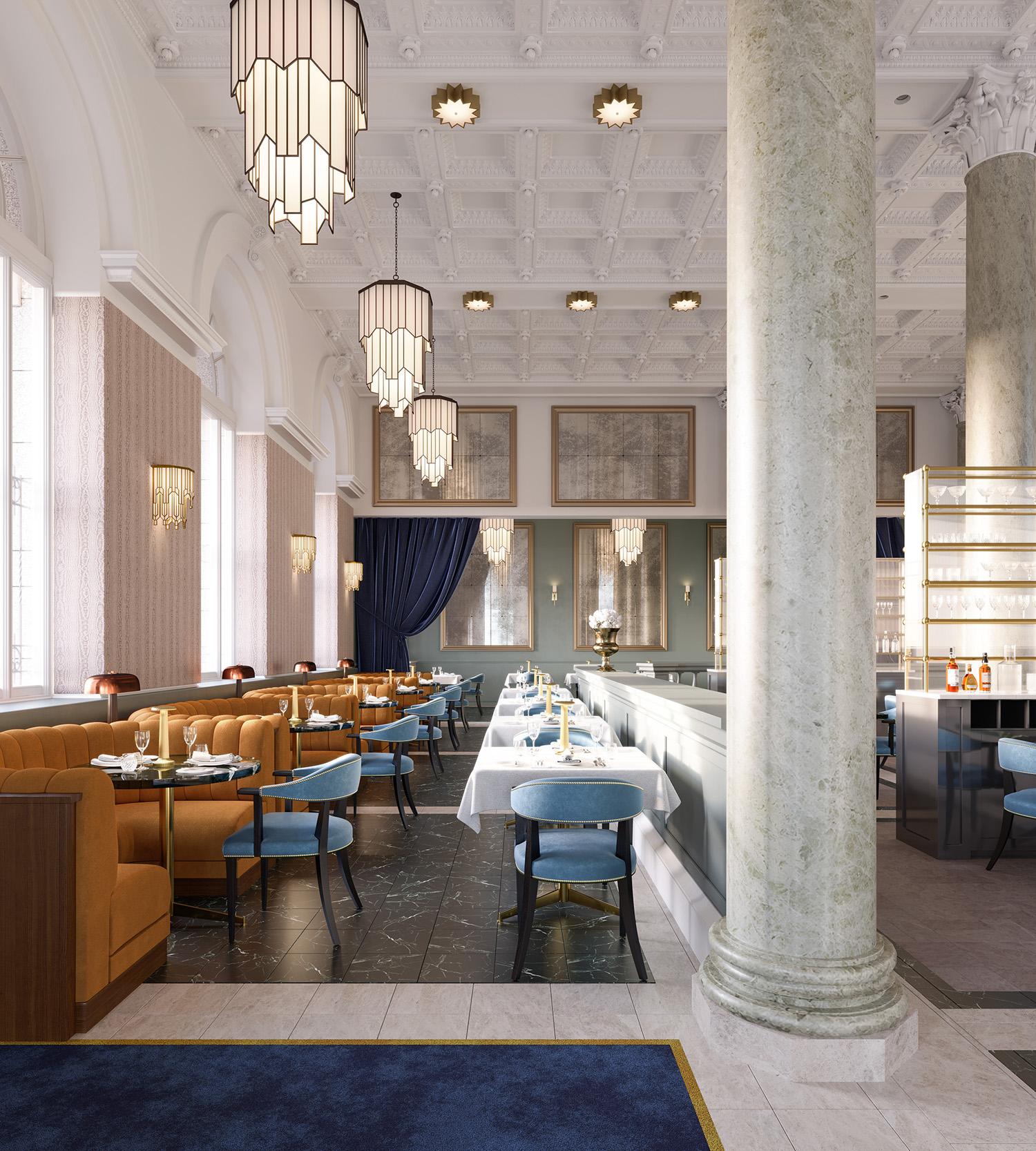 Stunning view of the historic hotel building with intricate architectural details under a clear blue sky.