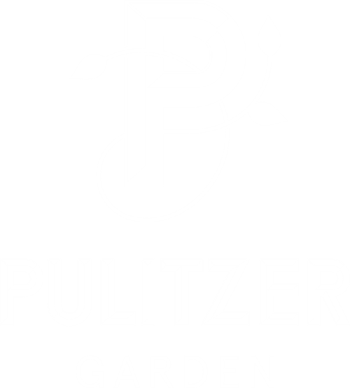 Pulitzer Garden logo with a stylised “P” and leaf elements surrounding the serif lettering.